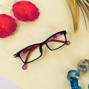 Black Purple Full Rim Rectangle Kids Computer Glasses (5-8 Years)