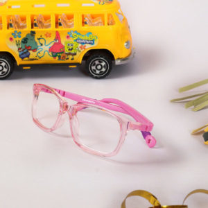 Transparent Pink Full Rim Wayfarer -Kids Computer Glasses (5-8 Years)